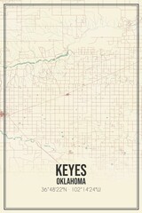 Retro US city map of Keyes, Oklahoma. Vintage street map.
