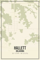 Retro US city map of Hallett, Oklahoma. Vintage street map.