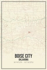 Retro US city map of Boise City, Oklahoma. Vintage street map.