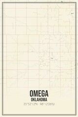 Retro US city map of Omega, Oklahoma. Vintage street map.