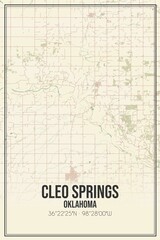Retro US city map of Cleo Springs, Oklahoma. Vintage street map.