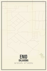 Retro US city map of Enid, Oklahoma. Vintage street map.
