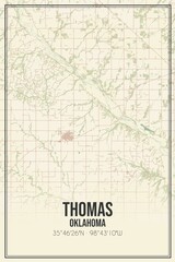 Retro US city map of Thomas, Oklahoma. Vintage street map.