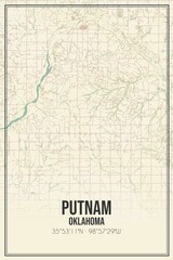 Retro US city map of Putnam, Oklahoma. Vintage street map.