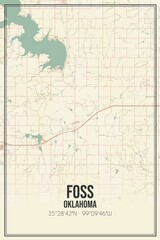 Retro US city map of Foss, Oklahoma. Vintage street map.