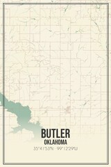 Retro US city map of Butler, Oklahoma. Vintage street map.
