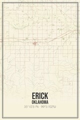 Retro US city map of Erick, Oklahoma. Vintage street map.