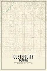Retro US city map of Custer City, Oklahoma. Vintage street map.