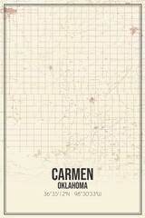 Retro US city map of Carmen, Oklahoma. Vintage street map.