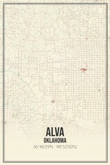Retro US city map of Alva, Oklahoma. Vintage street map.