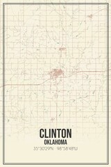 Retro US city map of Clinton, Oklahoma. Vintage street map.