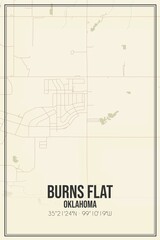 Retro US city map of Burns Flat, Oklahoma. Vintage street map.