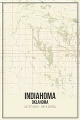 Retro US city map of Indiahoma, Oklahoma. Vintage street map.