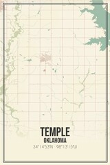 Retro US city map of Temple, Oklahoma. Vintage street map.