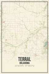 Retro US city map of Terral, Oklahoma. Vintage street map.