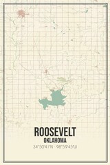 Retro US city map of Roosevelt, Oklahoma. Vintage street map.