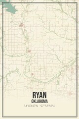 Retro US city map of Ryan, Oklahoma. Vintage street map.