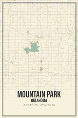 Retro US city map of Mountain Park, Oklahoma. Vintage street map.