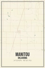 Retro US city map of Manitou, Oklahoma. Vintage street map.