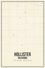 Retro US city map of Hollister, Oklahoma. Vintage street map.