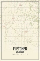 Retro US city map of Fletcher, Oklahoma. Vintage street map.