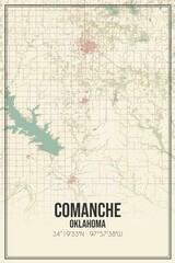 Retro US city map of Comanche, Oklahoma. Vintage street map.