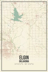 Naklejka premium Retro US city map of Elgin, Oklahoma. Vintage street map.