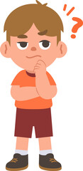 a white boy in doubt or have a question, illustration cartoon character vector design on white background. kid and education concept.