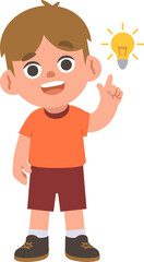 A white boy get an idea with a bulb, illustration cartoon character vector design on white background. kid and education concept.