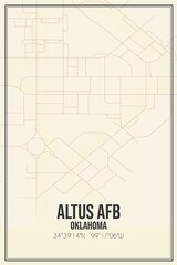 Retro US city map of Altus Afb, Oklahoma. Vintage street map.