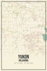 Retro US city map of Yukon, Oklahoma. Vintage street map.