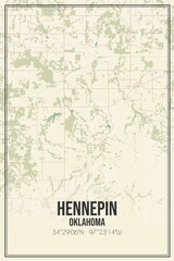 Retro US city map of Hennepin, Oklahoma. Vintage street map.