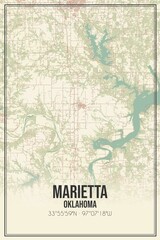 Retro US city map of Marietta, Oklahoma. Vintage street map.