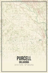 Retro US city map of Purcell, Oklahoma. Vintage street map.