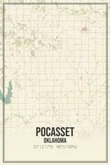 Retro US city map of Pocasset, Oklahoma. Vintage street map.