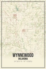Retro US city map of Wynnewood, Oklahoma. Vintage street map.