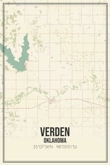 Retro US city map of Verden, Oklahoma. Vintage street map.