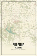 Retro US city map of Sulphur, Oklahoma. Vintage street map.