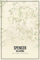 Retro US city map of Spencer, Oklahoma. Vintage street map.