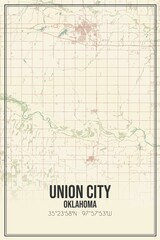 Retro US city map of Union City, Oklahoma. Vintage street map.