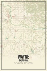 Retro US city map of Wayne, Oklahoma. Vintage street map.