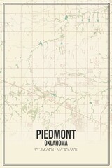 Retro US city map of Piedmont, Oklahoma. Vintage street map.