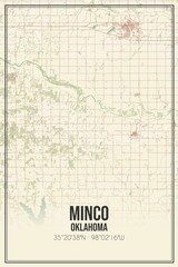 Obraz premium Retro US city map of Minco, Oklahoma. Vintage street map.