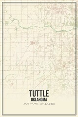 Retro US city map of Tuttle, Oklahoma. Vintage street map.