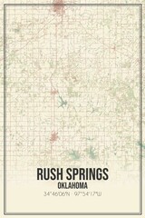 Retro US city map of Rush Springs, Oklahoma. Vintage street map.