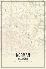 Retro US city map of Norman, Oklahoma. Vintage street map.