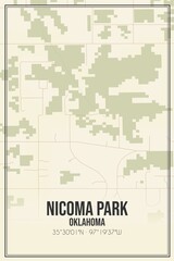 Retro US city map of Nicoma Park, Oklahoma. Vintage street map.
