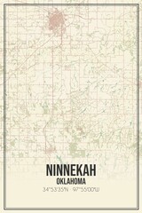 Retro US city map of Ninnekah, Oklahoma. Vintage street map.
