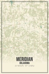 Retro US city map of Meridian, Oklahoma. Vintage street map.