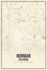Retro US city map of Norman, Oklahoma. Vintage street map. - obrazy, fototapety, plakaty